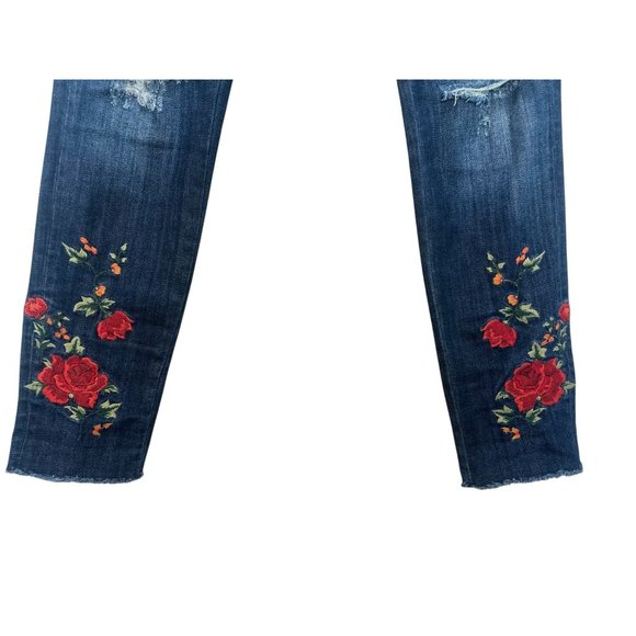 Driftwood Jackie Floral Embroidered Jeans 28 Blue Skinny High Rise Stretch Boho - Picture 7 of 10